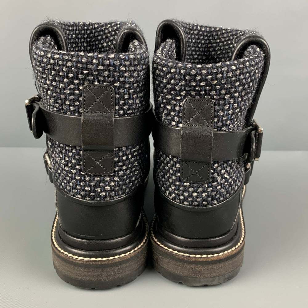 CHANEL Black Grey Tweed Mixed Materials Pull On Boots - Picture 5 of 8